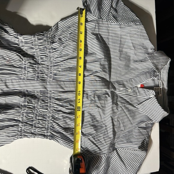 NWT Steve Madden Women's Polished M White/blue Pinstripe Button-Up Peplum Shirt - Picture 12 of 16
